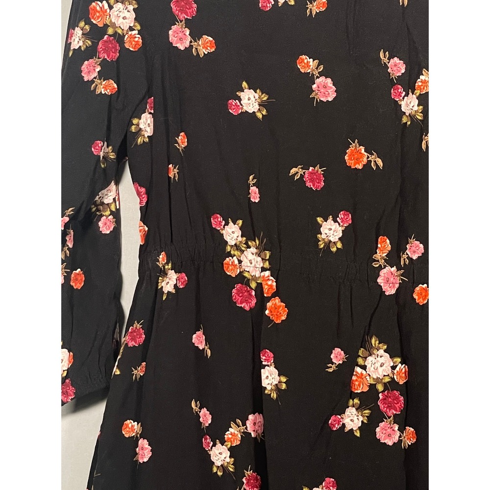 J. Jill Black Floral Button Front Smocked Rayon Dress Petite Small WDR167412 - Picture 7 of 13